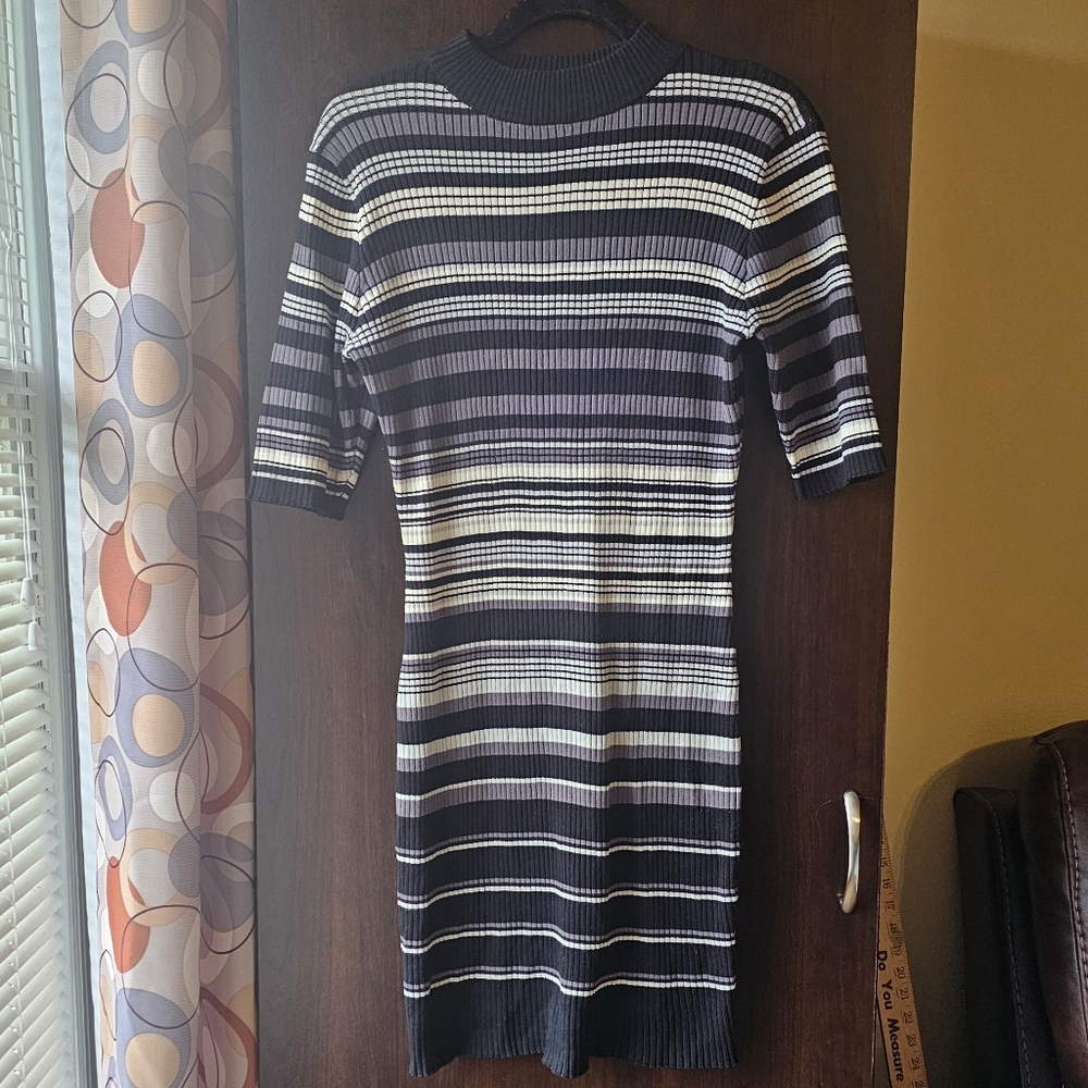 No Boundaries Striped Midi Dress - Black, White, And Plum